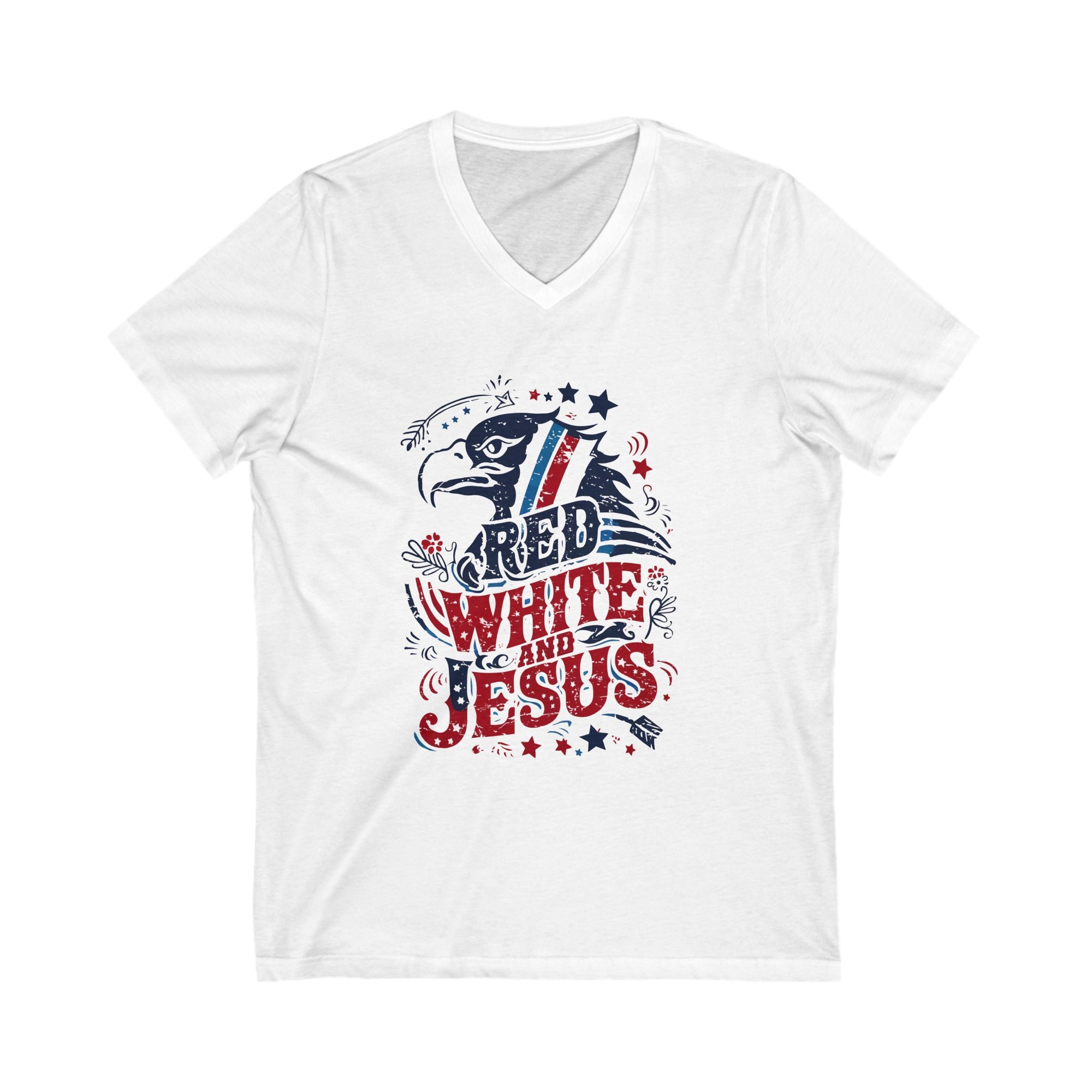 V-Neck Tee Red White and Jesus Independence Day Shirt