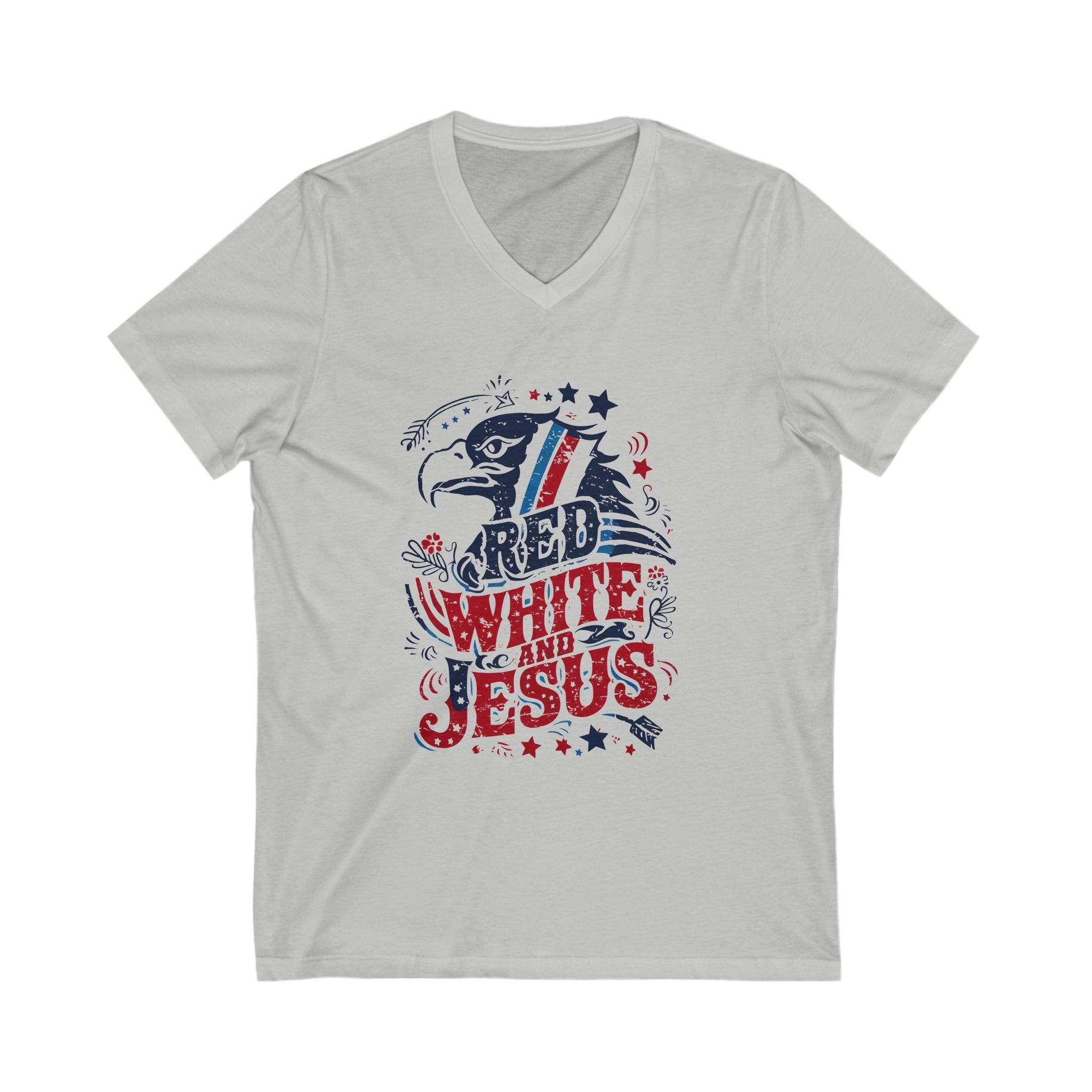 V-Neck Tee Red White and Jesus Independence Day Shirt