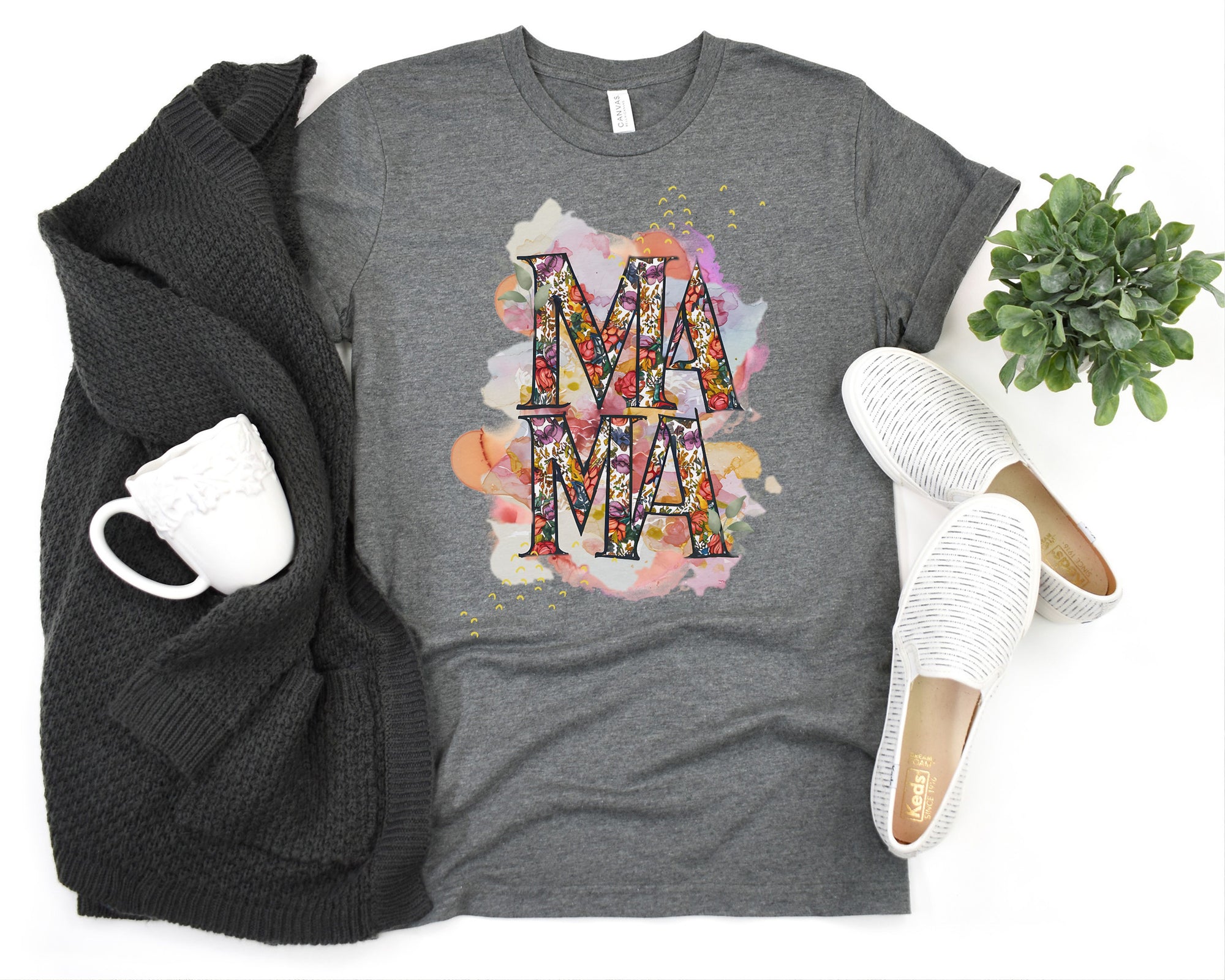 Floral Mama Tee - Colorful Bella Canvas Shirt for Mom