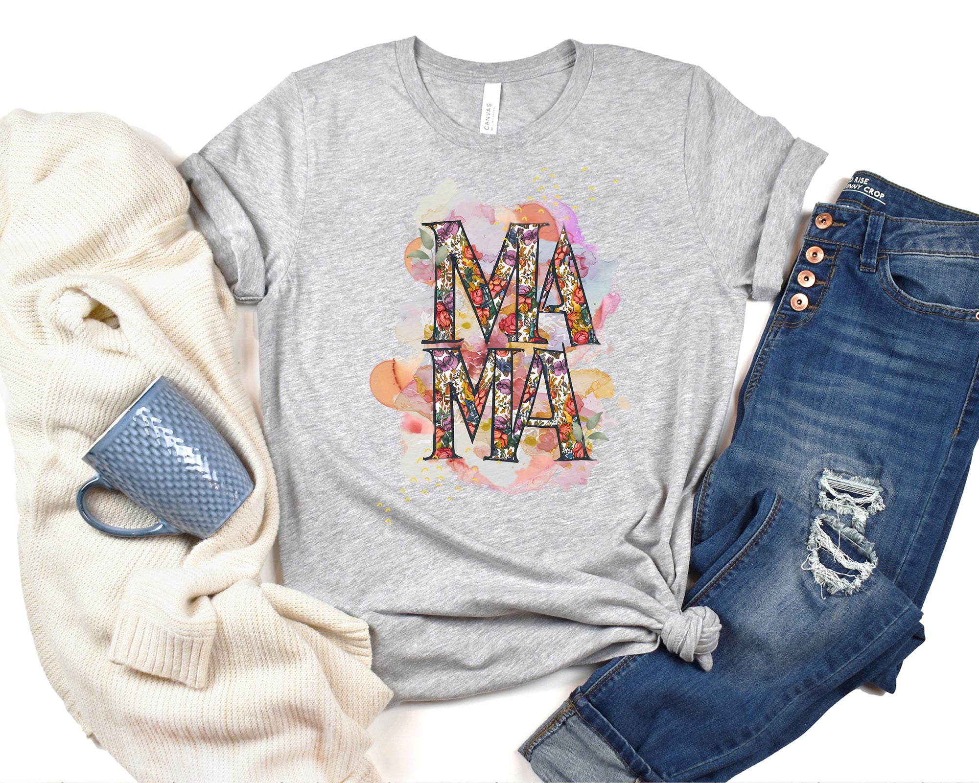 Floral Mama Tee - Colorful Bella Canvas Shirt for Mom