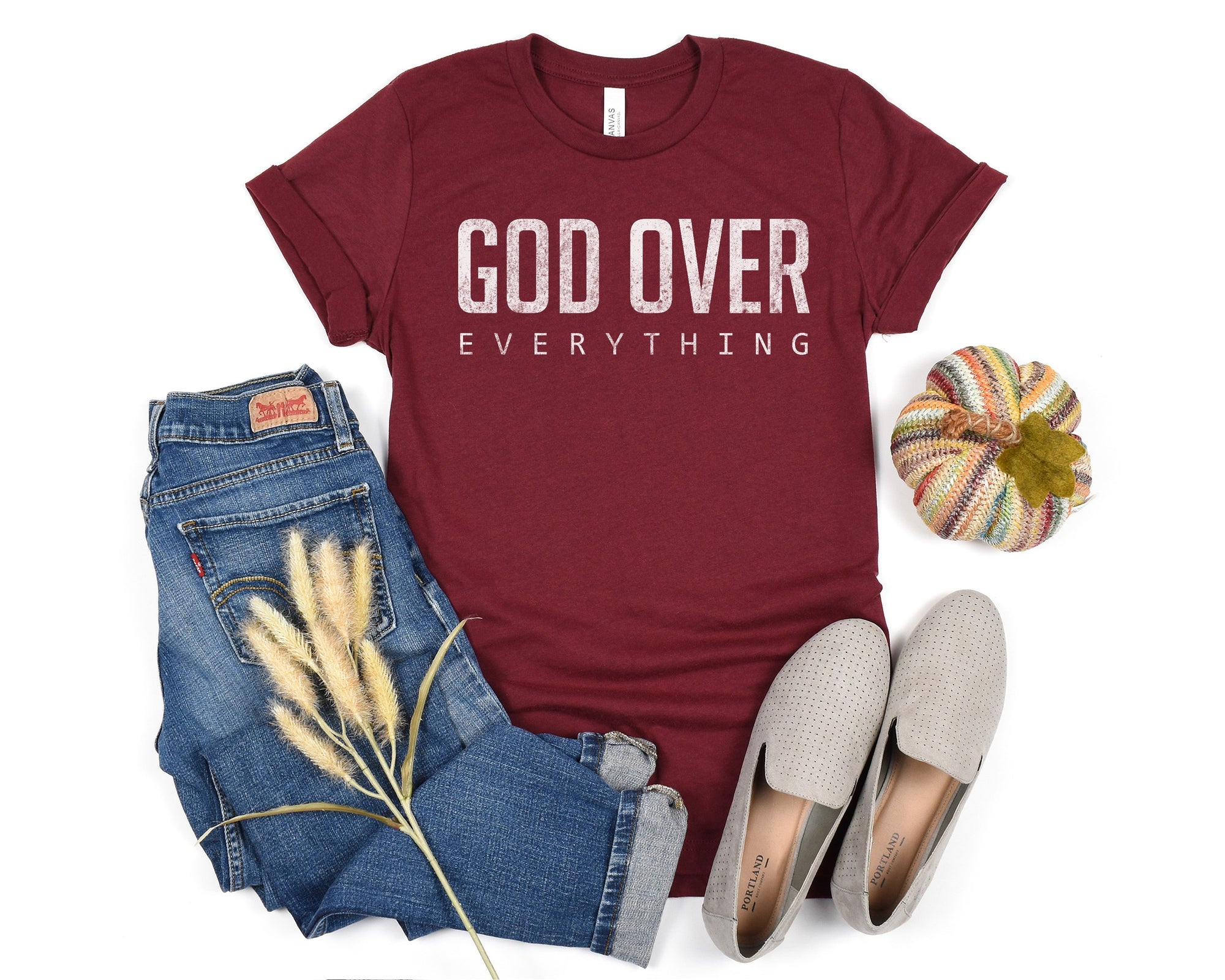 God Over Everything, Faith Shirt, heather Cardinal