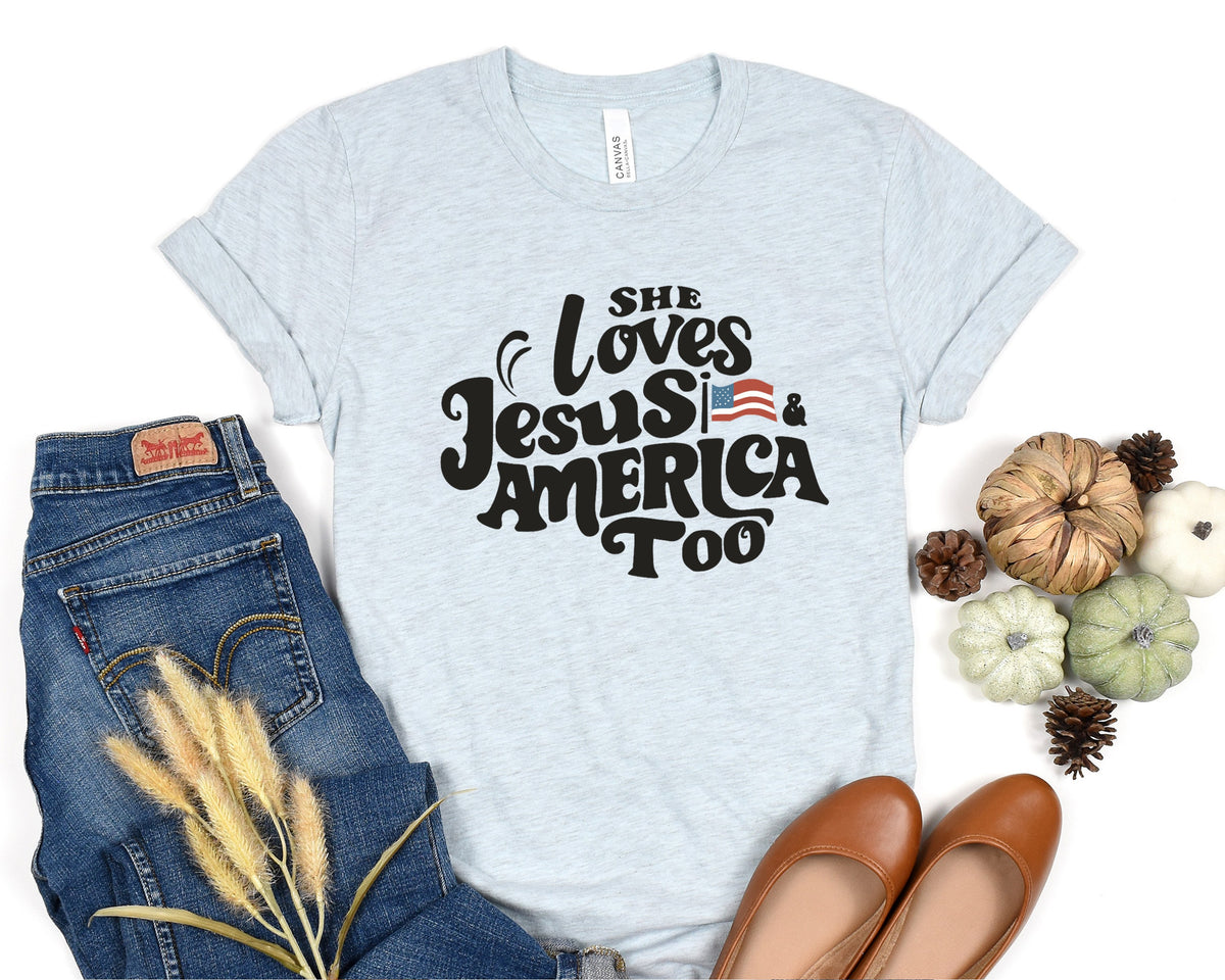 American Love Unisex Tee - She Loves Jesus, 4th of July Shirt